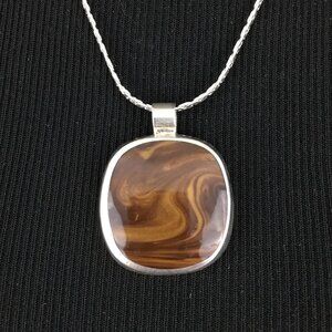SWIRLED art glass pendant - Mexican 950 sterling silver brown 1.75" artisan made